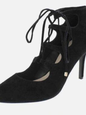 Karl Lagerfeld  Black Suede Pointed Toe Lace Up Pumps Womens Heel Whimsygoth 8.5